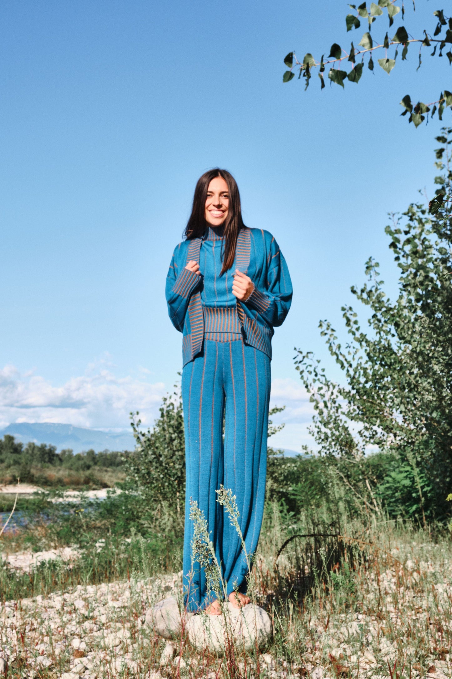 Teal Peony Trousers